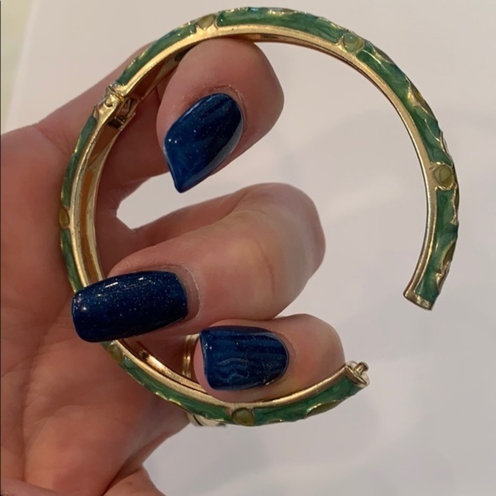 JTF green swirl enamel hinged clamp bangle - Picture 5 of 11